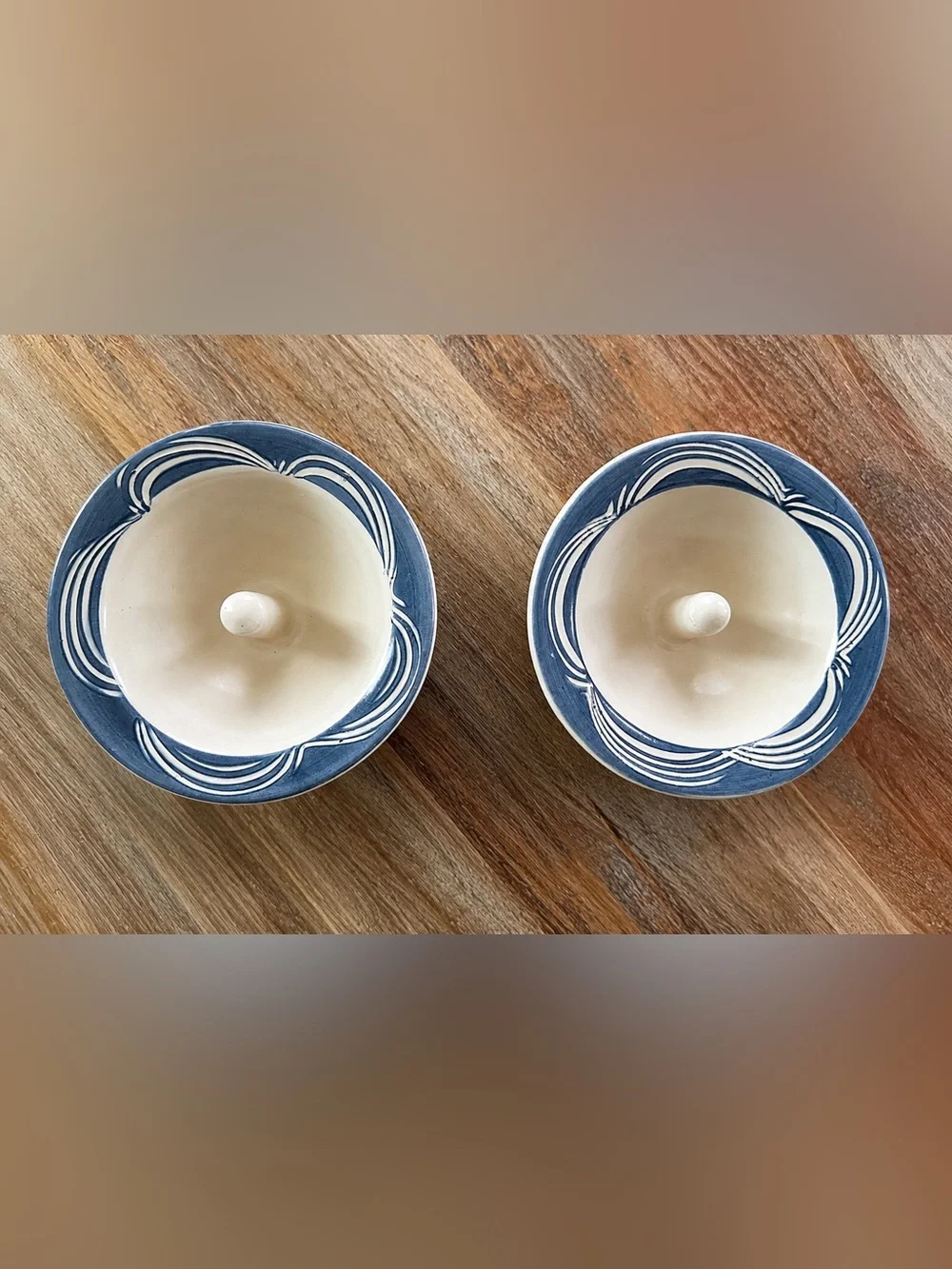 Vintage The Original Apple Baker Baking Dishes Set of 2 Paris Maine Blue & Cream